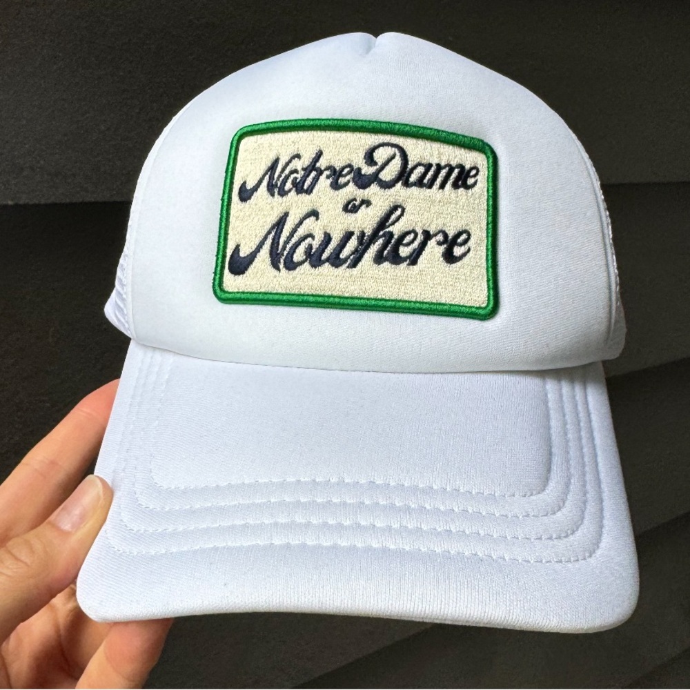Notre Dame of Nowhere white trucker hat